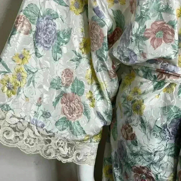 Adonna Vintage Floral Lace Trim Robe Kimono Style Belted Housecoat Size 1X - Picture 6 of 12